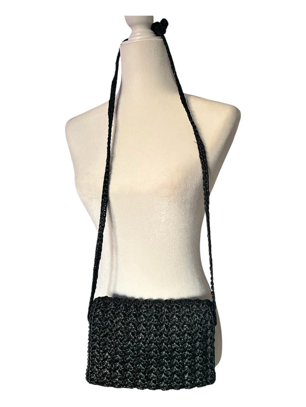 B. ALTMAN Vintage Black Crochet Crossbody Bag Quiet Luxury Shoulder Woven Purse - Picture 5 of 8